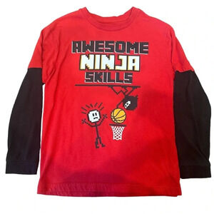 Bioworld Boys Red “Awesome Ninja Skills” Long Sleeve Graphic Tee Size Small 10